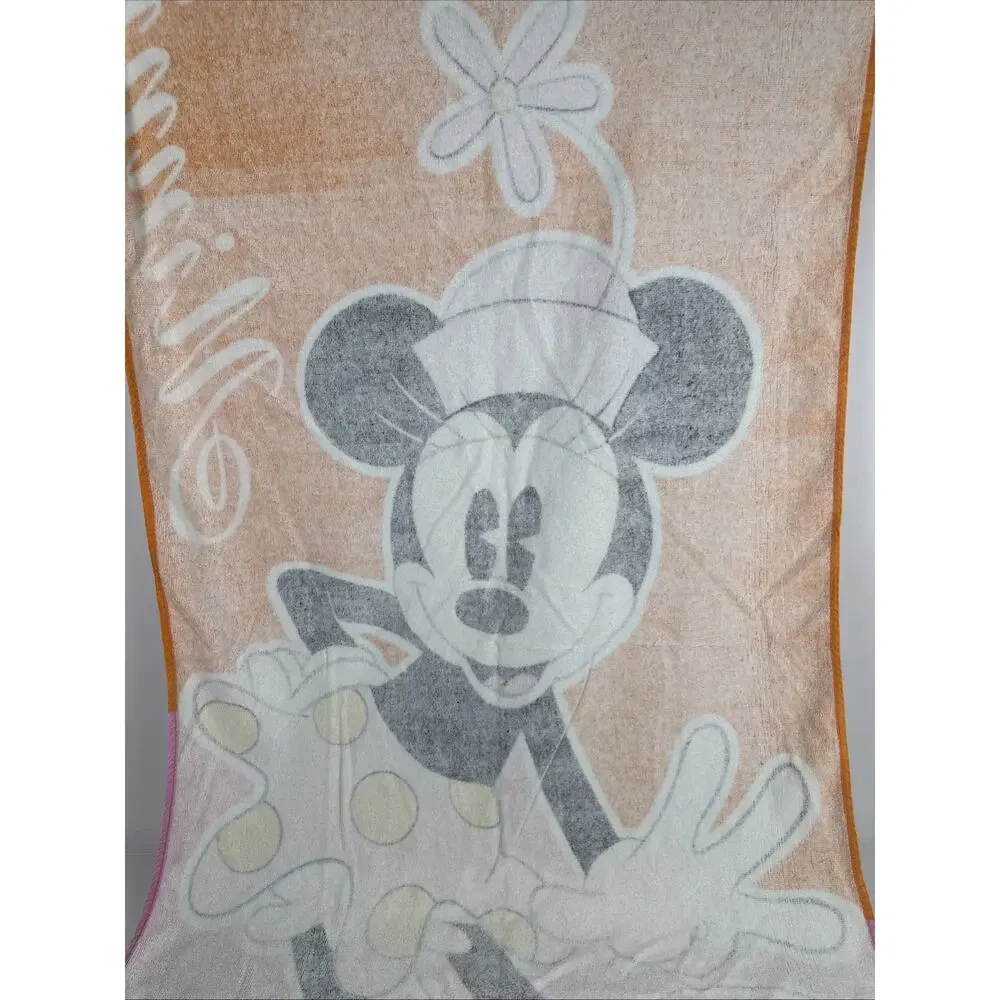 Vintage Disney Minnie Mouse Pink & Orange Beach Towel Mickey & Co. 100% Cotton
